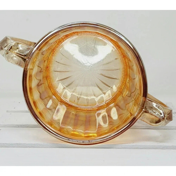 Vintage Amber Carnival Glass Sugar Bowl - Picture 3 of 7